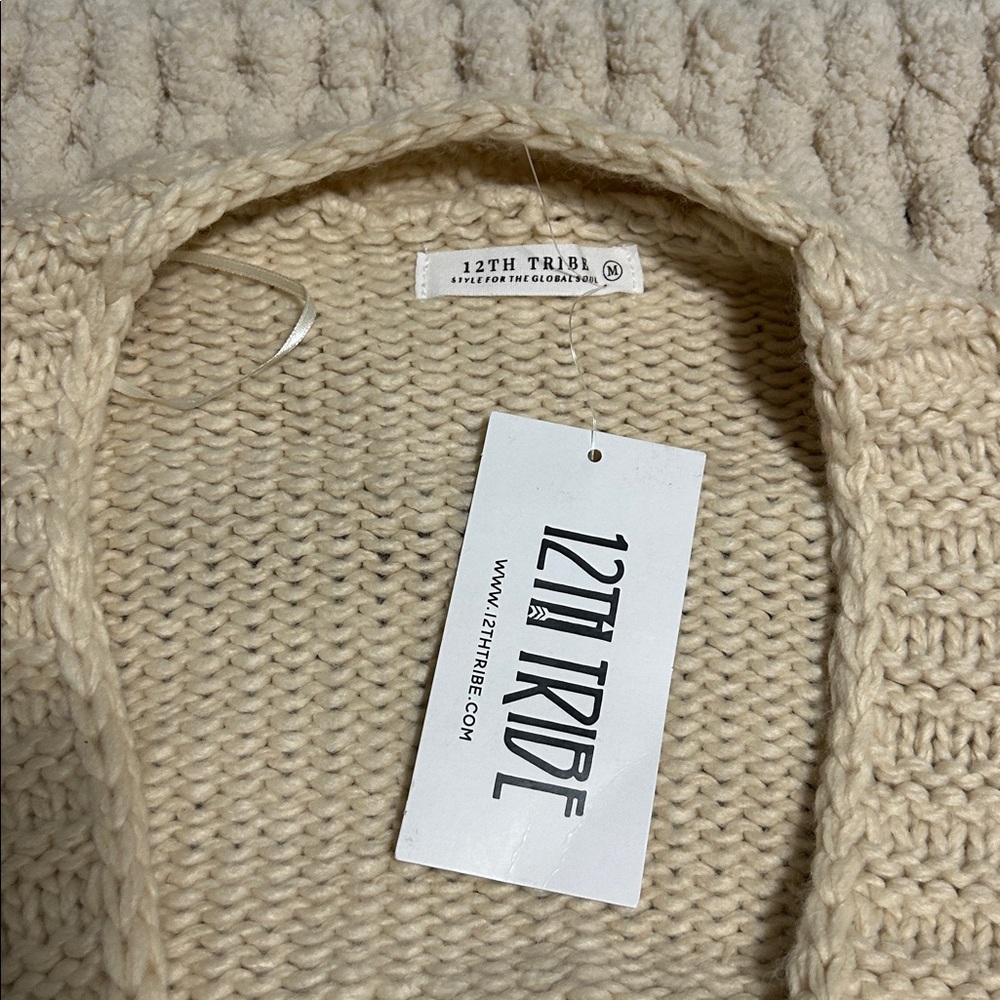 12th Tribe Cream Fringe Cardigan - Picture 3 of 4